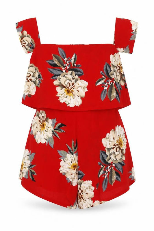 Missguided Womens Red Floral Polyester Blend Playsuit One-Piece Size 4 Zip