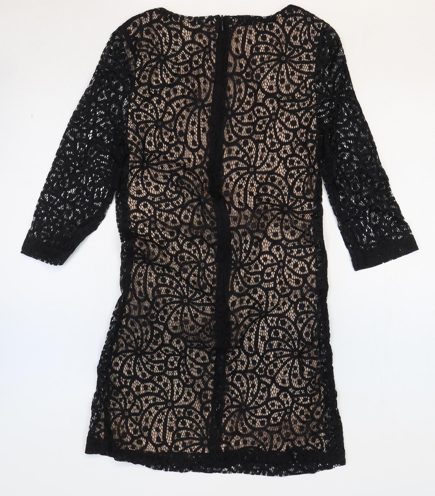 Mango Womens Black Cotton Shift Size 6 Boat Neck Zip