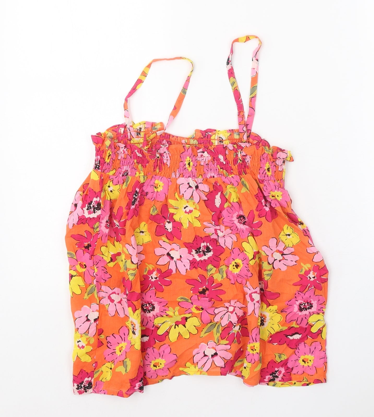 Marks and Spencer Womens Orange Floral 100% Cotton Basic Tank Size 8 Square Neck