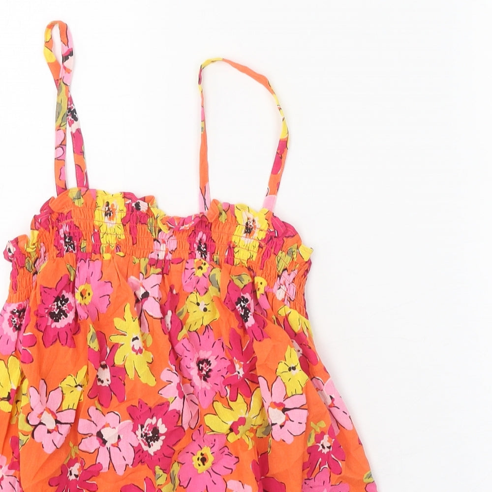 Marks and Spencer Womens Orange Floral 100% Cotton Basic Tank Size 8 Square Neck