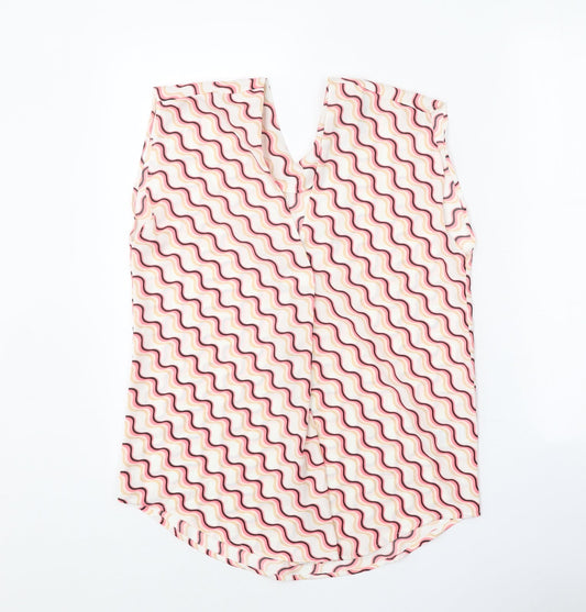 Marks and Spencer Womens White Geometric Polyester Basic Tank Size 6 V-Neck