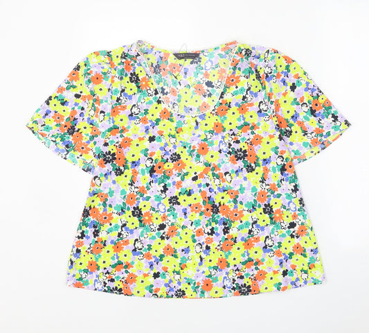 Marks and Spencer Womens Multicoloured Floral Polyester Basic Blouse Size 8 Round Neck