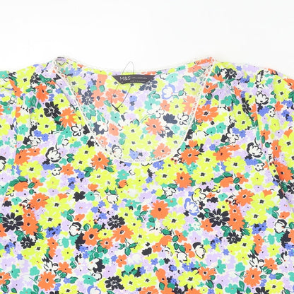 Marks & Spencer Womens Multicoloured Floral Polyester Basic Blouse Size 8 Round Neck