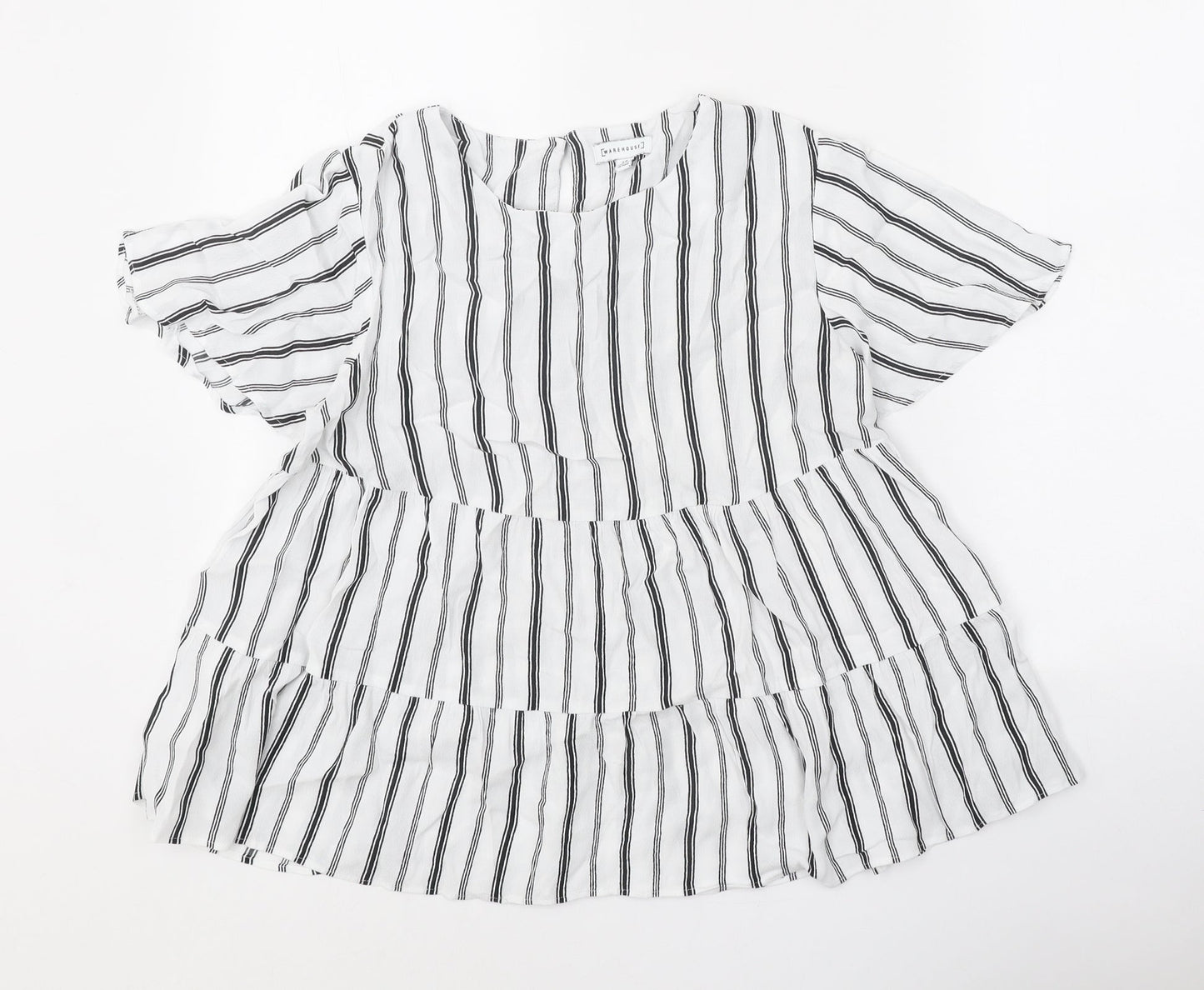 Warehouse Womens White Striped Polyester Basic Blouse Size 12 Round Neck
