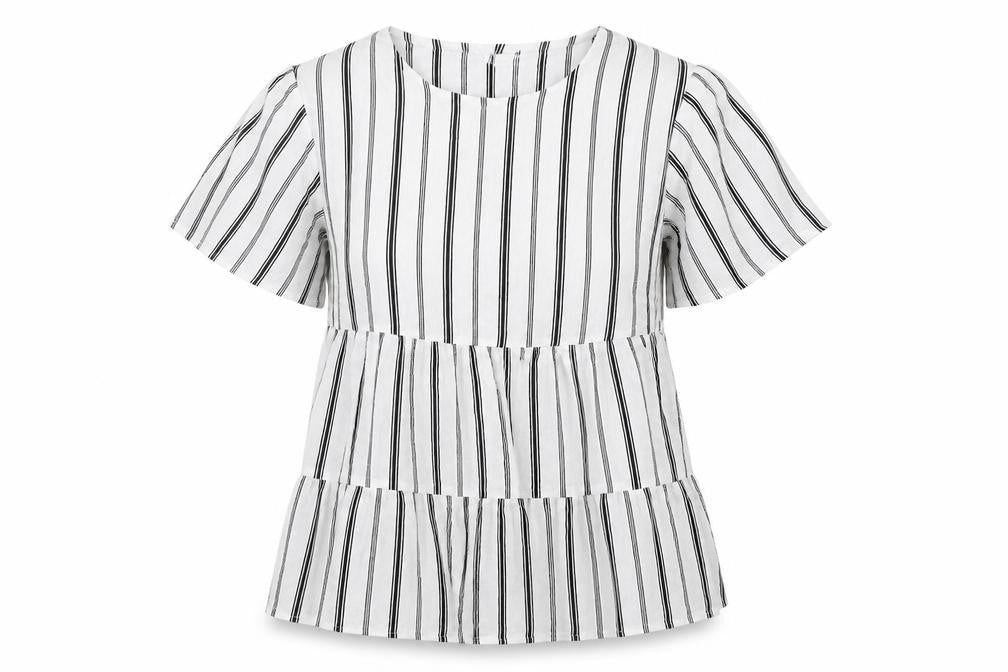 Warehouse Womens White Striped Polyester Basic Blouse Size 12 Round Neck