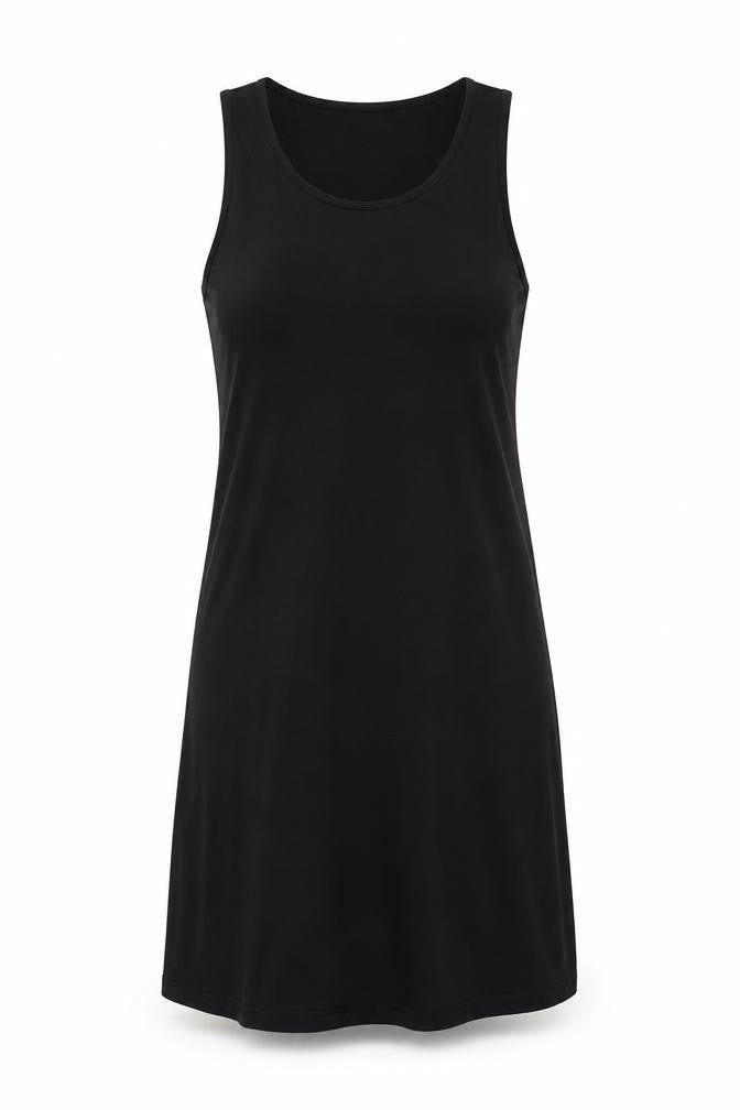Marks & Spencer Womens Black Viscose Tank Dress Size 8 Boat Neck Pullover