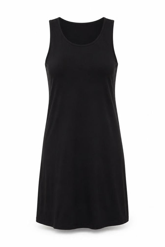 Marks & Spencer Womens Black Viscose Tank Dress Size 8 Boat Neck Pullover