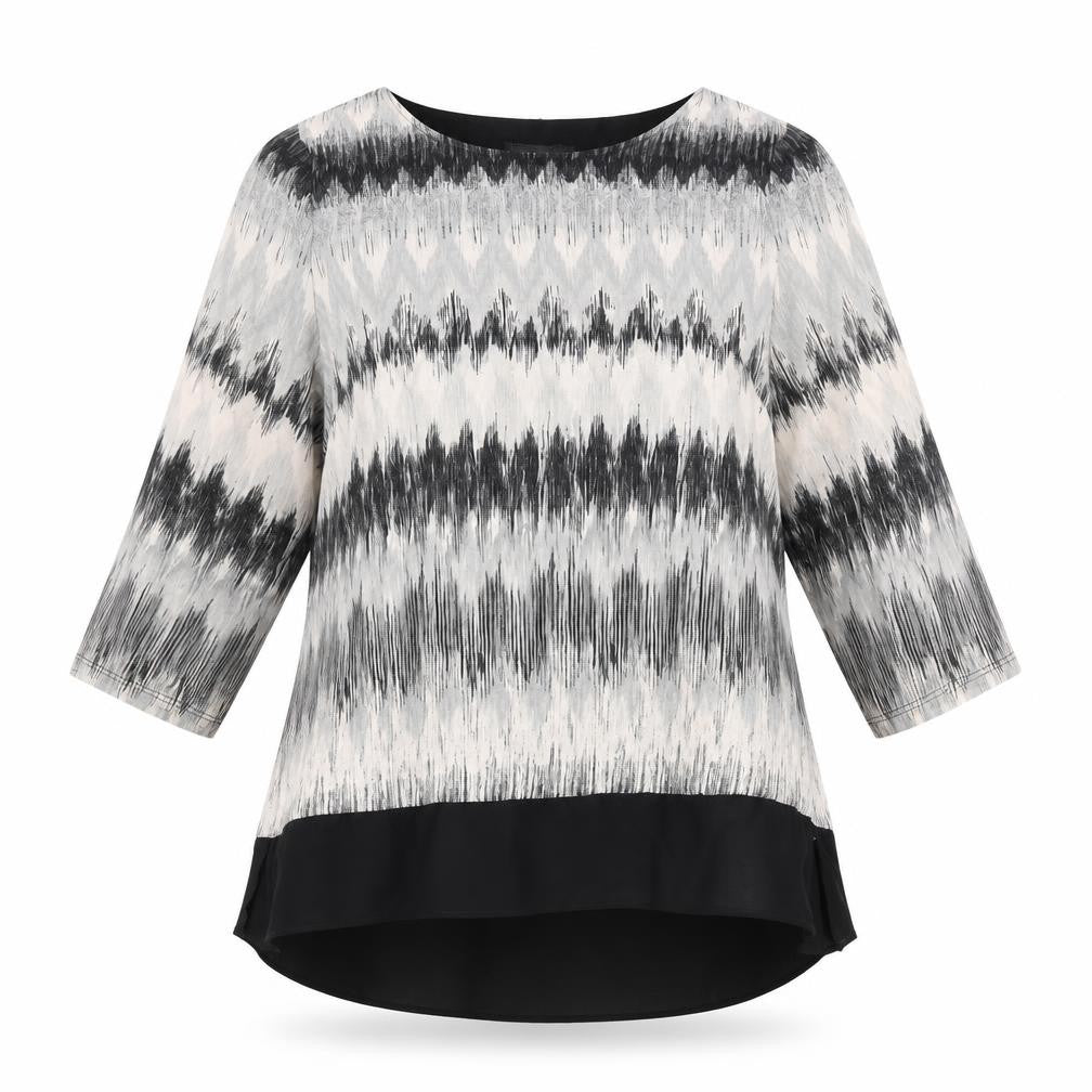 Bonmarché Womens Grey Geometric Viscose Basic Blouse Size 14 Round Neck