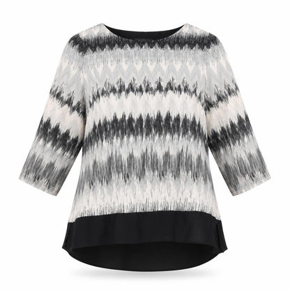 Bonmarché Womens Grey Geometric Viscose Basic Blouse Size 14 Round Neck