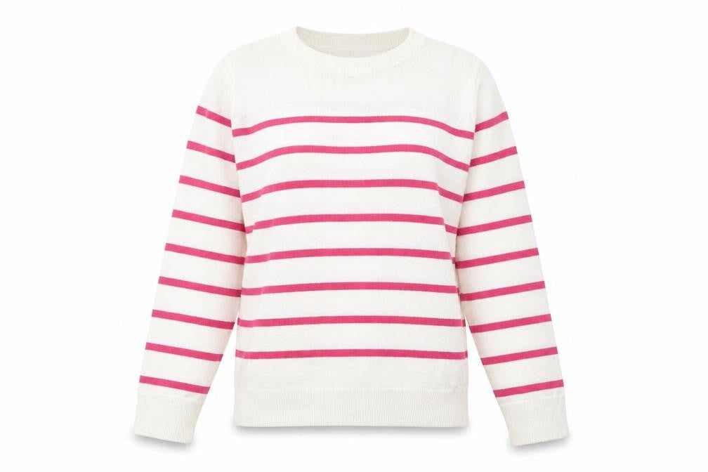 Marks & Spencer Womens White Scoop Neck Striped Acrylic Pullover Jumper Size 10
