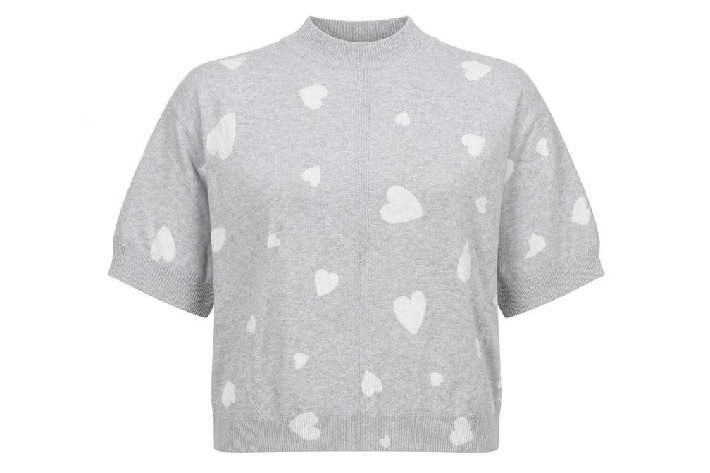 Marks & Spencer Womens Grey Mock Neck Geometric Cotton Pullover Jumper Size S - Heart Print