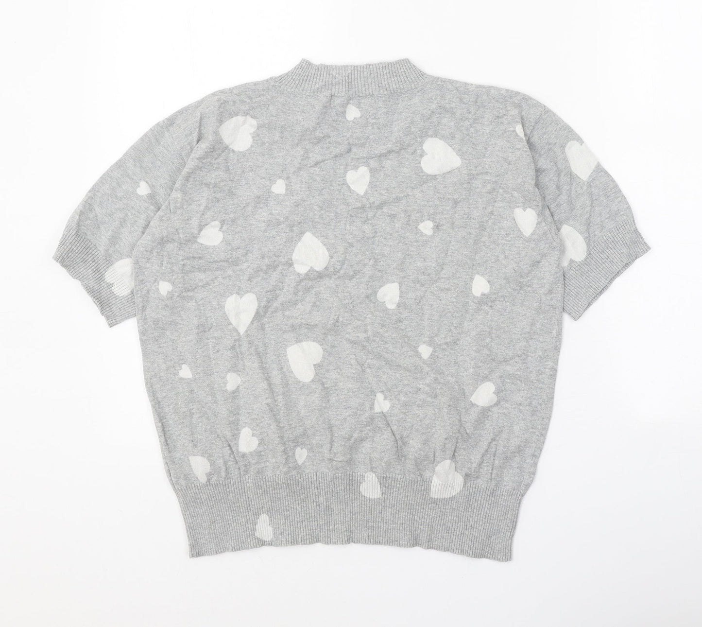 Marks and Spencer Womens Grey Mock Neck Geometric Cotton Pullover Jumper Size S - Heart Print