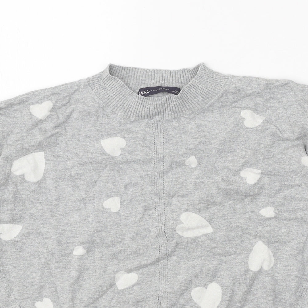 Marks and Spencer Womens Grey Mock Neck Geometric Cotton Pullover Jumper Size S - Heart Print