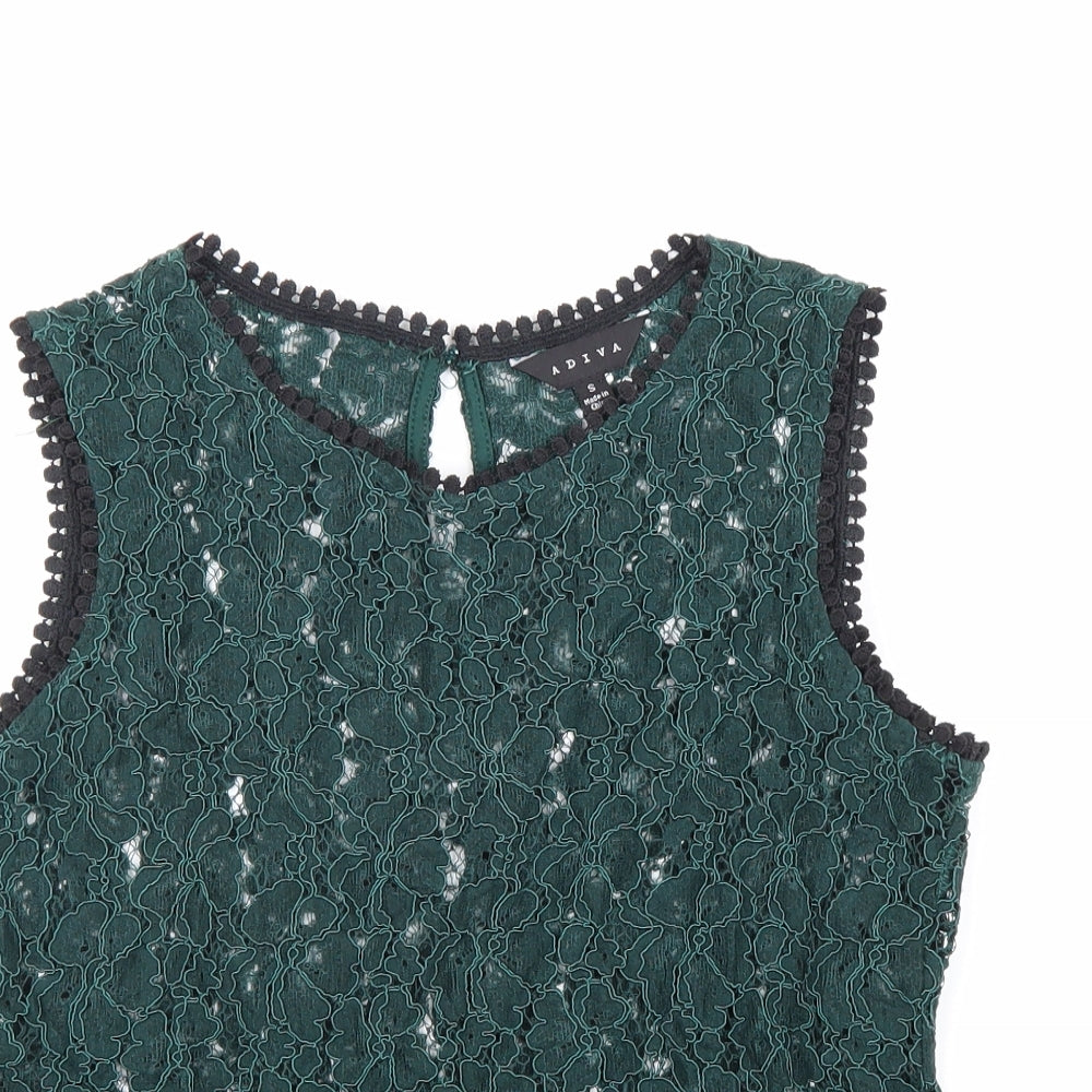 ADIVA Womens Green Floral Cotton Basic Tank Size S Round Neck