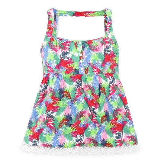 b.young Womens Multicoloured Geometric Viscose Basic Tank Size 10 Round Neck - Leaf Print