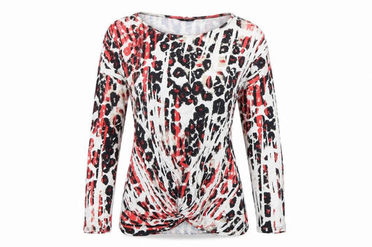 K&D London Womens Beige Animal Print Viscose Basic T-Shirt Size 8 Boat Neck - Leopard Print