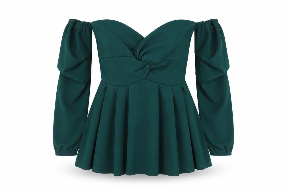 Boohoo Womens Green Polyester Basic Blouse Size 6 Off the Shoulder