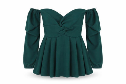 Boohoo Womens Green Polyester Basic Blouse Size 6 Off the Shoulder