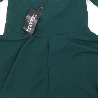 Boohoo Womens Green Polyester Basic Blouse Size 6 Off the Shoulder