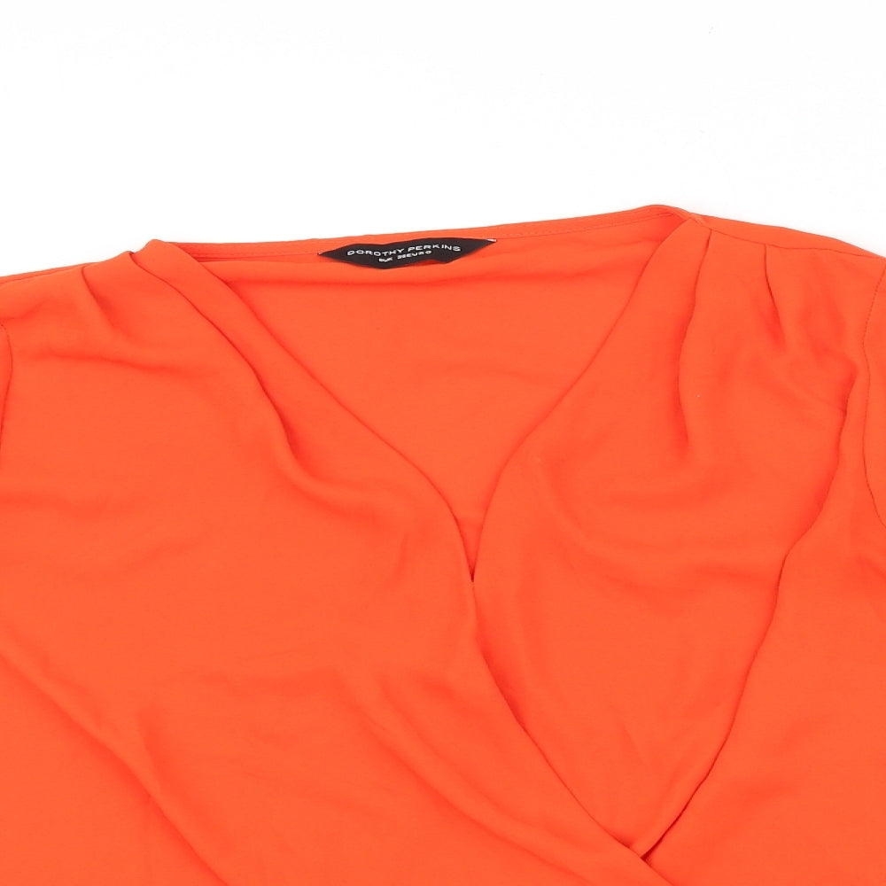 Dorothy Perkins Womens Orange 100% Cotton Basic Blouse Size 8 V-Neck