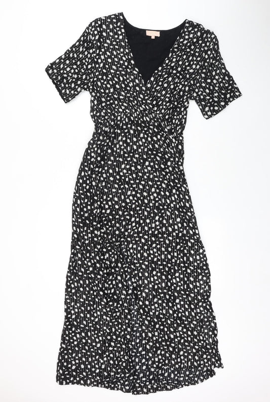 Goa Womens Black Geometric Polyester Fit & Flare Size S V-Neck Pullover