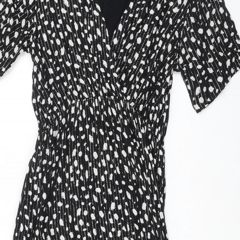 Goa Womens Black Geometric Polyester Fit & Flare Size S V-Neck Pullover