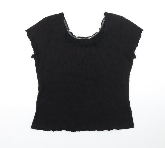 Mackays Womens Black Cotton Basic T-Shirt Size L Round Neck