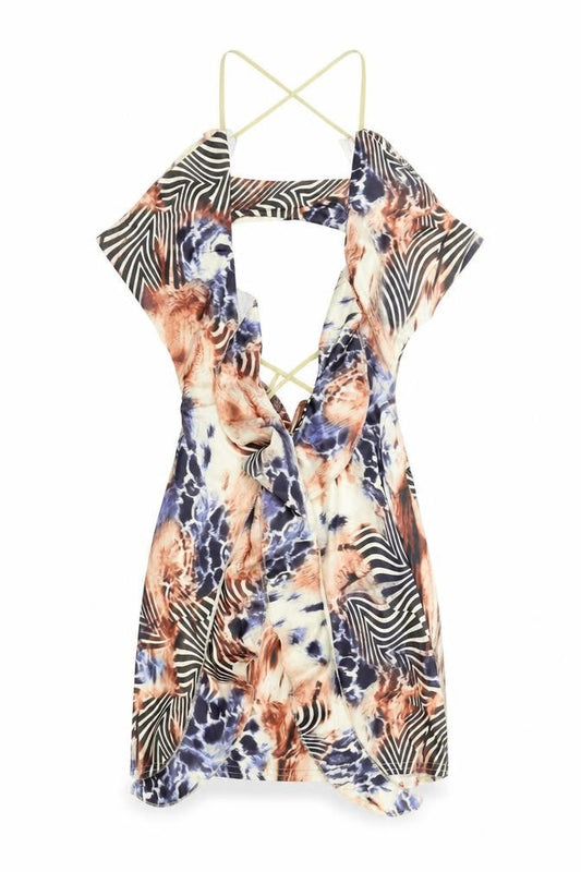 Womens Multicoloured Geometric Polyester Mini Size S Halter Pullover