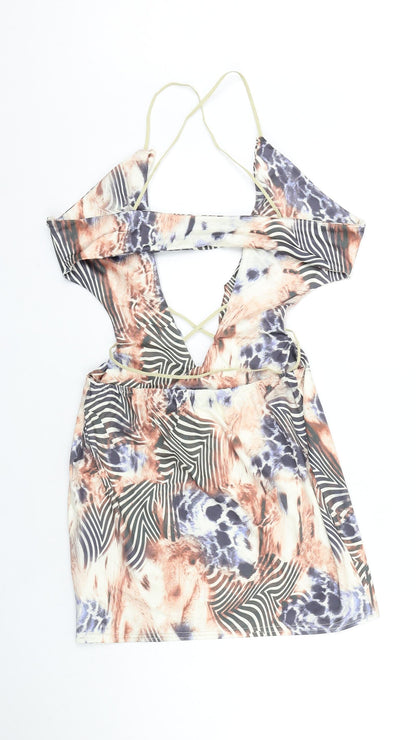Womens Multicoloured Geometric Polyester Mini Size S Halter Pullover