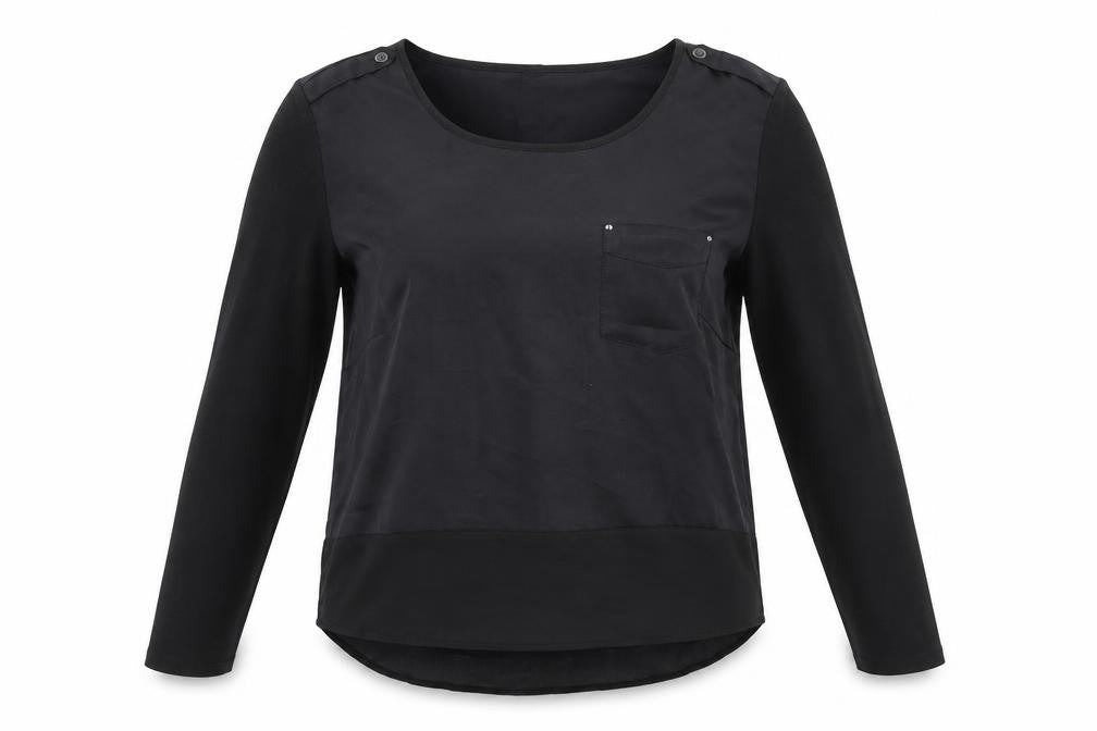 Pep Womens Black Polyester Basic Blouse Size M Scoop Neck