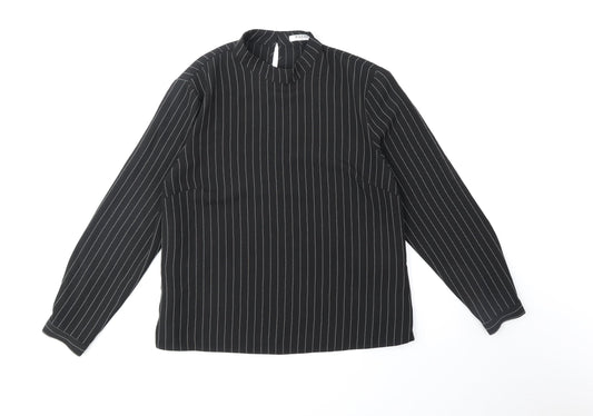 Pieces Womens Black Striped Polyester Basic Blouse Size XL Mock Neck