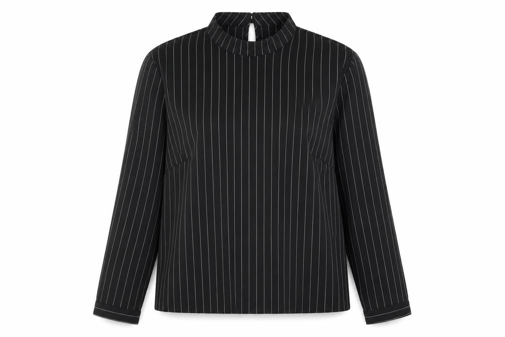 Pieces Womens Black Striped Polyester Basic Blouse Size XL Mock Neck