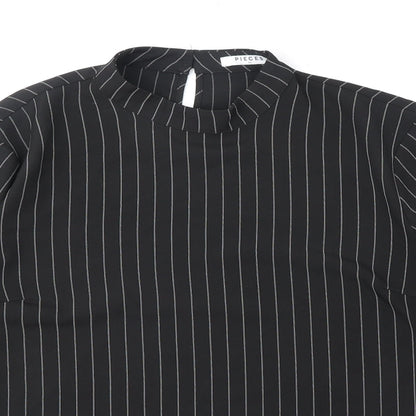 Pieces Womens Black Striped Polyester Basic Blouse Size XL Mock Neck