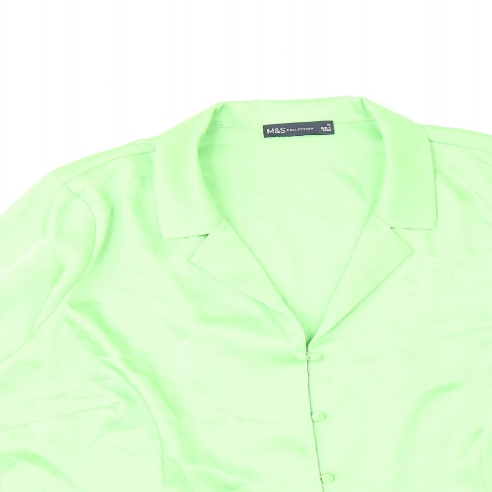 Marks and Spencer Womens Green Polyester Basic Button-Up Size 18 V-Neck