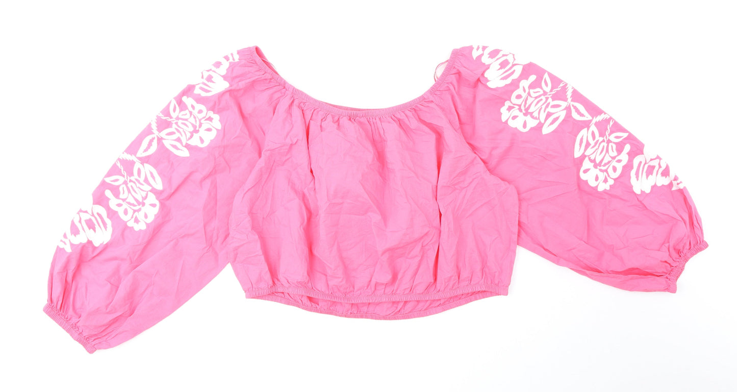 Marks and Spencer Womens Pink Cotton Cropped Blouse Size 20 Boat Neck