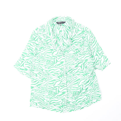 Marks & Spencer Womens Green Animal Print Cotton Basic Button-Up Size 6 Collared - Zebra Pattern