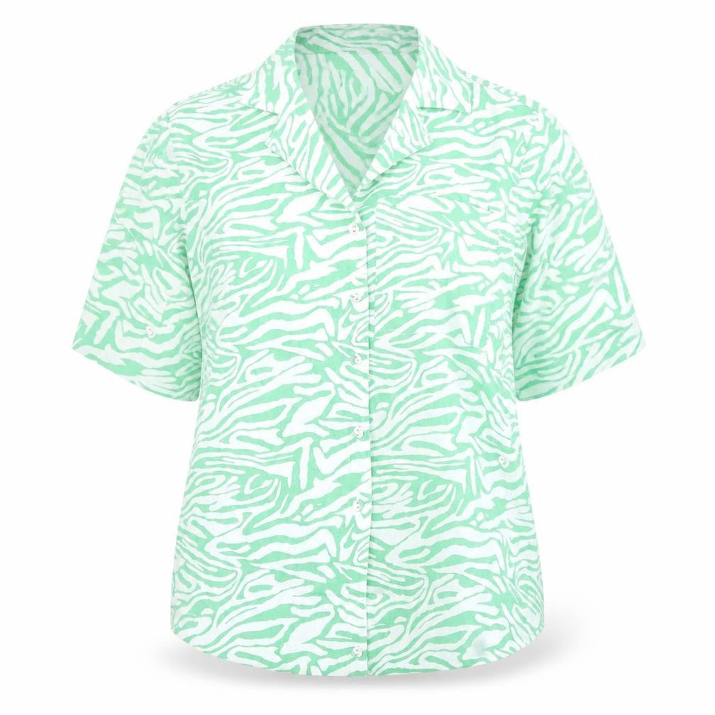 Marks & Spencer Womens Green Animal Print Cotton Basic Button-Up Size 6 Collared - Zebra Pattern