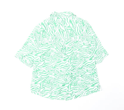 Marks & Spencer Womens Green Animal Print Cotton Basic Button-Up Size 6 Collared - Zebra Pattern