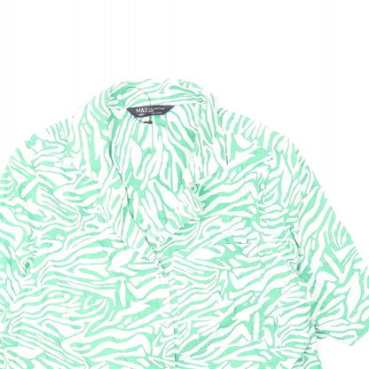 Marks & Spencer Womens Green Animal Print Cotton Basic Button-Up Size 6 Collared - Zebra Pattern