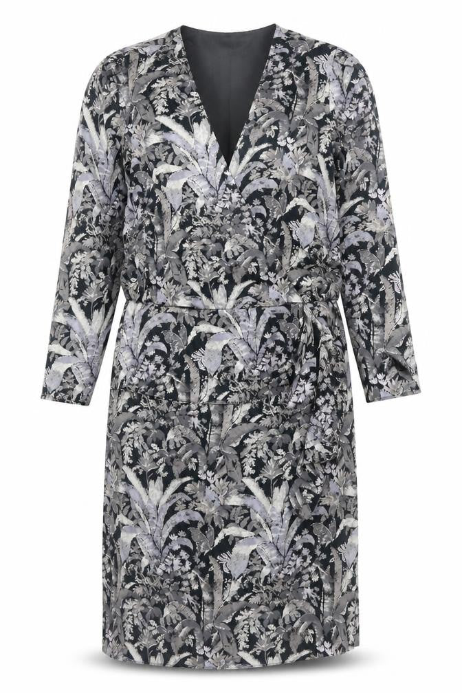 St Michael Womens Grey Geometric Viscose Sheath Size 14 V-Neck Zip
