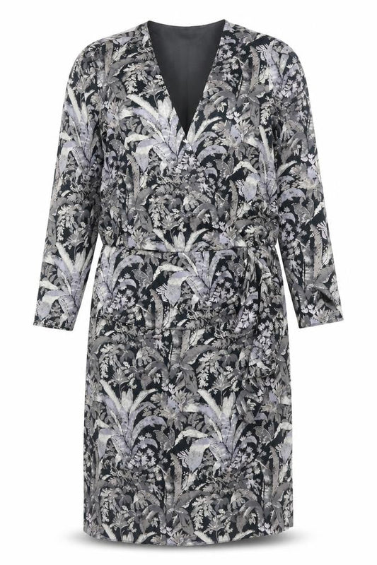 St Michael Womens Grey Geometric Viscose Sheath Size 14 V-Neck Zip