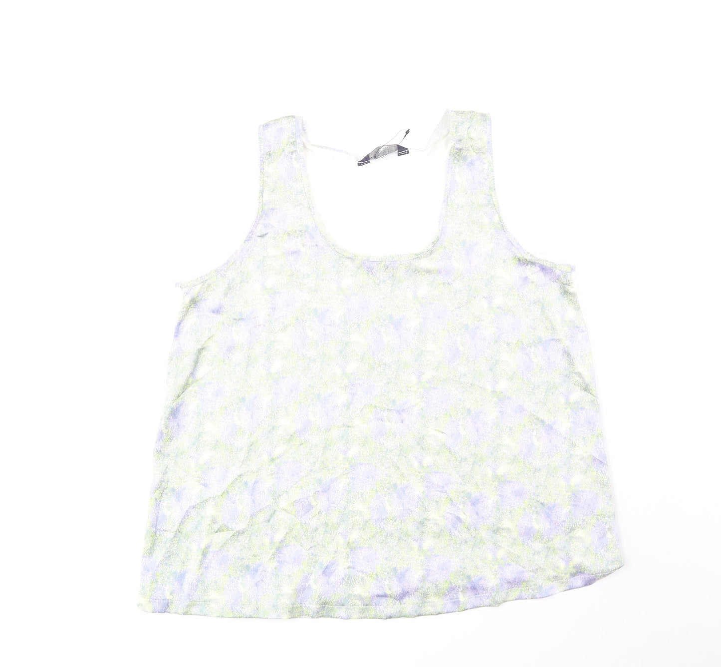 Marks and Spencer Womens Blue Geometric Viscose Basic Tank Size 10 Scoop Neck