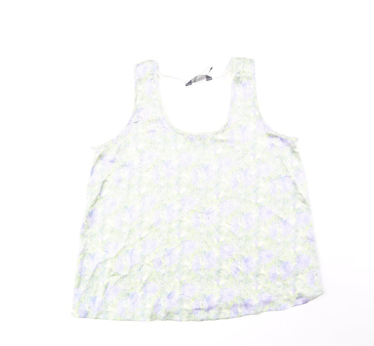 Marks and Spencer Womens Blue Geometric Viscose Basic Tank Size 10 Scoop Neck