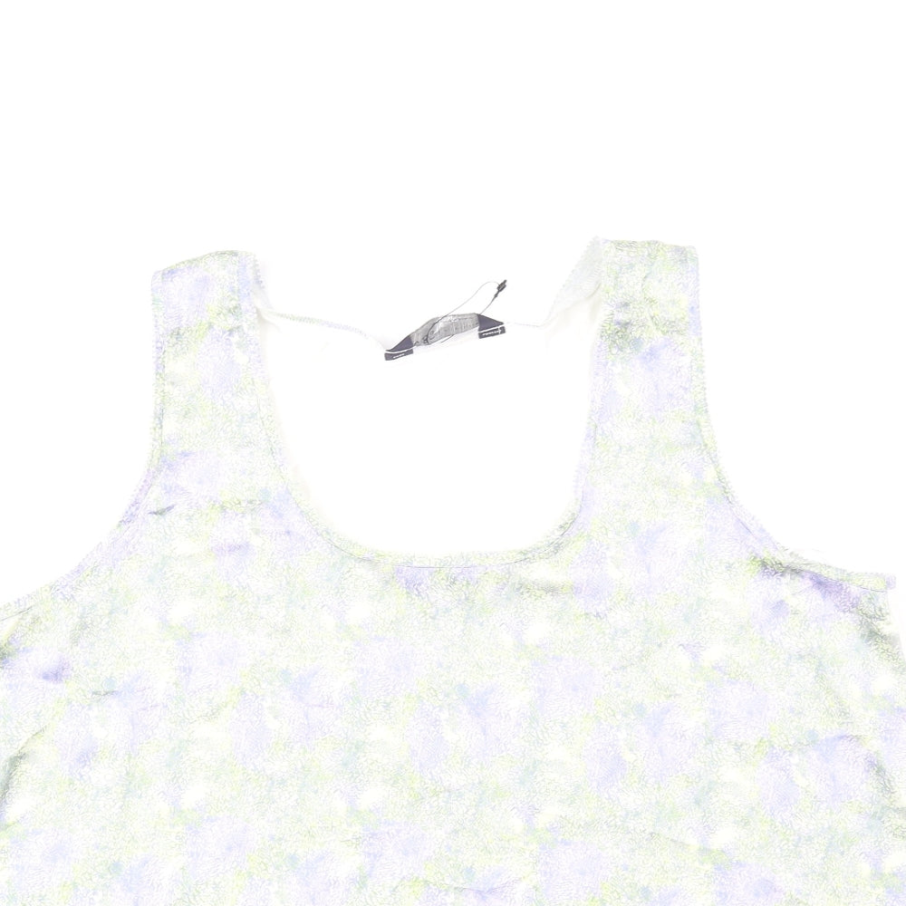 Marks and Spencer Womens Blue Geometric Viscose Basic Tank Size 10 Scoop Neck