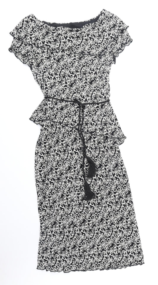 Dressbarn Womens Black Geometric Polyester Pencil Dress Size 8 Off the Shoulder Pullover