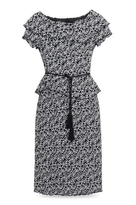 Dressbarn Womens Black Geometric Polyester Pencil Dress Size 8 Off the Shoulder Pullover