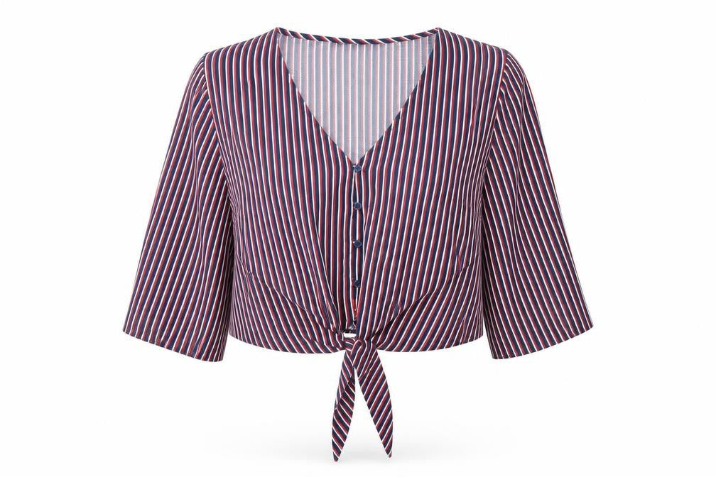 F&F Womens Multicoloured Striped Polyester Cropped Button-Up Size 16 V-Neck