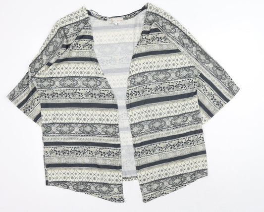 Cameo Rose Womens Beige V-Neck Geometric Polyester Cardigan Jumper Size M
