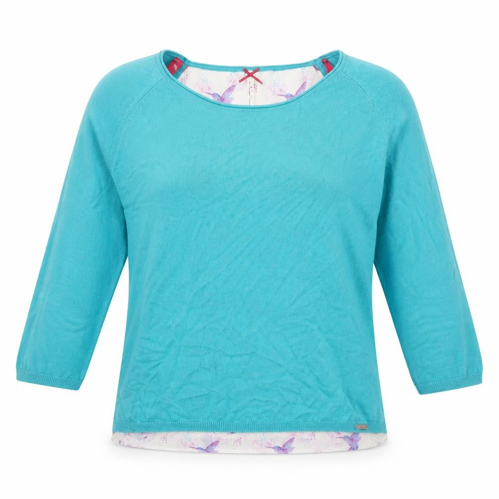 Nessa Womens Blue Geometric Nylon Basic Blouse Size L Boat Neck - Bird Print