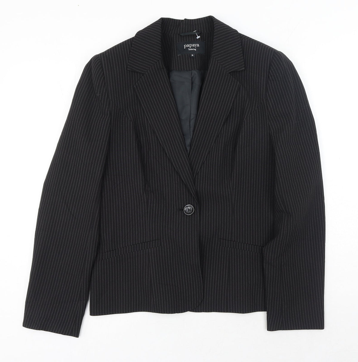 Papaya Womens Black Striped Polyester Jacket Blazer Size 16